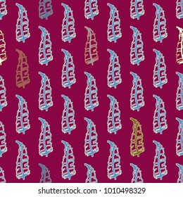 Seamless pattern with Rustic Ethnic decorative feathers, endless colorful background. Hand drawn vintage design. Colored sketch illustration. Vintage Tribal and Decorative feathers.