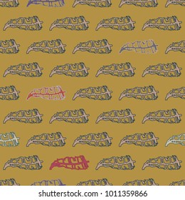 Seamless pattern with Rustic Ethnic decorative feathers, endless colorful background. Hand drawn vintage design. Colored sketch illustration. Vintage Tribal and Decorative feathers.