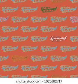 Seamless pattern with Rustic Ethnic decorative feathers, endless colorful background. Hand drawn vintage design. Colored sketch illustration. Vintage Tribal and Decorative feathers.