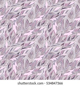 Seamless pattern with Rustic Ethnic decorative feathers, endless colorful background. Hand drawn vintage vector design set. Colored sketch illustration. Vintage Tribal and Decorative feathers.
