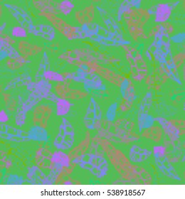 Seamless pattern with Rustic Ethnic decorative feathers, endless colorful background. Hand drawn vintage vector design set. Colored sketch illustration. Vintage Tribal and Decorative feathers.