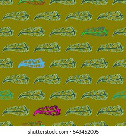 Seamless pattern with Rustic Ethnic decorative feathers, endless colorful background. Hand drawn vintage vector design set. Colored sketch illustration. Vintage Tribal and Decorative feathers.