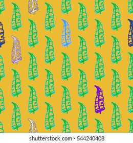 Seamless pattern with Rustic Ethnic decorative feathers, endless colorful background. Hand drawn vintage vector design set. Colored sketch illustration. Vintage Tribal and Decorative feathers.