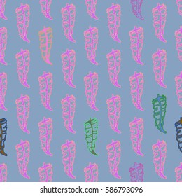 Seamless pattern with Rustic Ethnic decorative feathers, endless colorful background. Hand drawn vintage vector design set. Colored sketch illustration. Vintage Tribal and Decorative feathers.