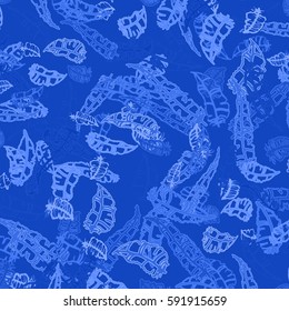 Seamless pattern with Rustic Ethnic decorative feathers, endless colorful background. Hand drawn vintage design. Colored sketch illustration. Vintage Tribal and Decorative feathers.