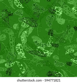 Seamless pattern with Rustic Ethnic decorative feathers, endless colorful background. Hand drawn vintage design. Colored sketch illustration. Vintage Tribal and Decorative feathers.