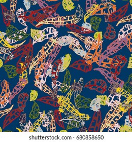 Seamless pattern with Rustic Ethnic decorative feathers, endless colorful background. Hand drawn vintage design. Colored sketch illustration. Vintage Tribal and Decorative feathers.