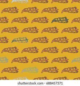Seamless pattern with Rustic Ethnic decorative feathers, endless colorful background. Hand drawn vintage design. Colored sketch illustration. Vintage Tribal and Decorative feathers.
