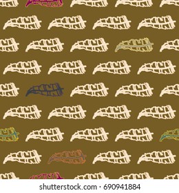 Seamless pattern with Rustic Ethnic decorative feathers, endless colorful background. Hand drawn vintage design. Colored sketch illustration. Vintage Tribal and Decorative feathers.