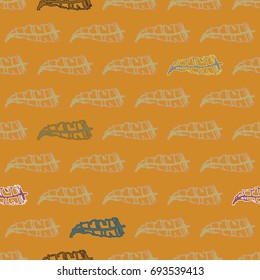Seamless pattern with Rustic Ethnic decorative feathers, endless colorful background. Hand drawn vintage design. Colored sketch illustration. Vintage Tribal and Decorative feathers.