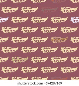 Seamless pattern with Rustic Ethnic decorative feathers, endless colorful background. Hand drawn vintage design. Colored sketch illustration. Vintage Tribal and Decorative feathers.