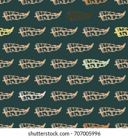 Seamless pattern with Rustic Ethnic decorative feathers, endless colorful background. Hand drawn vintage design. Colored sketch illustration. Vintage Tribal and Decorative feathers.