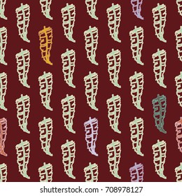 Seamless pattern with Rustic Ethnic decorative feathers, endless colorful background. Hand drawn vintage design. Colored sketch illustration. Vintage Tribal and Decorative feathers.