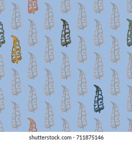 Seamless pattern with Rustic Ethnic decorative feathers, endless colorful background. Hand drawn vintage design. Colored sketch illustration. Vintage Tribal and Decorative feathers.
