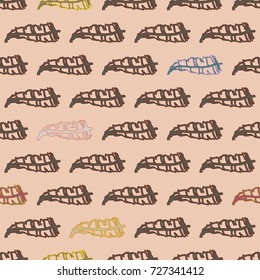 Seamless pattern with Rustic Ethnic decorative feathers, endless colorful background. Hand drawn vintage design. Colored sketch illustration. Vintage Tribal and Decorative feathers.