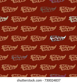 Seamless pattern with Rustic Ethnic decorative feathers, endless colorful background. Hand drawn vintage design. Colored sketch illustration. Vintage Tribal and Decorative feathers.