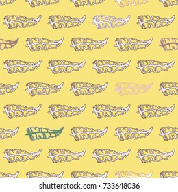 Seamless pattern with Rustic Ethnic decorative feathers, endless colorful background. Hand drawn vintage design. Colored sketch illustration. Vintage Tribal and Decorative feathers.