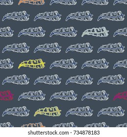 Seamless pattern with Rustic Ethnic decorative feathers, endless colorful background. Hand drawn vintage design. Colored sketch illustration. Vintage Tribal and Decorative feathers.