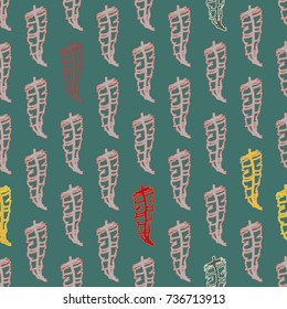 Seamless pattern with Rustic Ethnic decorative feathers, endless colorful background. Hand drawn vintage design. Colored sketch illustration. Vintage Tribal and Decorative feathers.