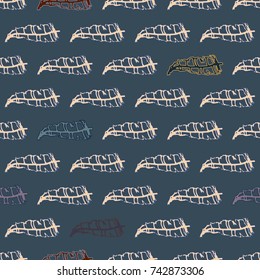 Seamless pattern with Rustic Ethnic decorative feathers, endless colorful background. Hand drawn vintage design. Colored sketch illustration. Vintage Tribal and Decorative feathers.