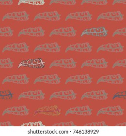 Seamless pattern with Rustic Ethnic decorative feathers, endless colorful background. Hand drawn vintage design. Colored sketch illustration. Vintage Tribal and Decorative feathers.