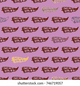 Seamless pattern with Rustic Ethnic decorative feathers, endless colorful background. Hand drawn vintage design. Colored sketch illustration. Vintage Tribal and Decorative feathers.