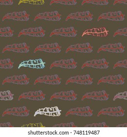 Seamless pattern with Rustic Ethnic decorative feathers, endless colorful background. Hand drawn vintage design. Colored sketch illustration. Vintage Tribal and Decorative feathers.