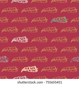 Seamless pattern with Rustic Ethnic decorative feathers, endless colorful background. Hand drawn vintage design. Colored sketch illustration. Vintage Tribal and Decorative feathers.