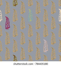 Seamless pattern with Rustic Ethnic decorative feathers, endless colorful background. Hand drawn vintage design. Colored sketch illustration. Vintage Tribal and Decorative feathers.