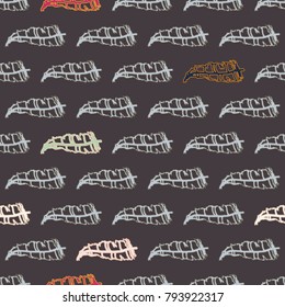 Seamless pattern with Rustic Ethnic decorative feathers, endless colorful background. Hand drawn vintage design. Colored sketch illustration. Vintage Tribal and Decorative feathers.