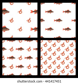 Seamless pattern s funny worms and fish