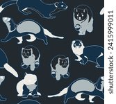 Seamless pattern with sables, martens, ferrets and stoats. Vector illustration.