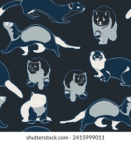 Seamless pattern with sables, martens, ferrets and stoats. Vector illustration.