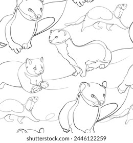 Seamless pattern with sables, martens and ferrets. Vector illustration.