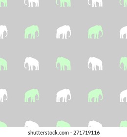 Seamless pattern with a sacred animal elephant gray background green and light gray elephants