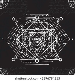 Seamless pattern with sacred geometry elements and shapes. Mystic, esoteric and occult background