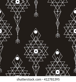 seamless pattern of sacred geometry.  symbols and elements wallpaper. Textile design, abstract texture. Alchemy, religion, philosophy, astrology and spirituality themes