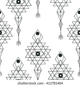 seamless pattern of sacred geometry. Sacred geometry symbols and elements wallpaper seamless pattern. Textile design, abstract texture. Alchemy, religion, philosophy, astrology and spirituality themes