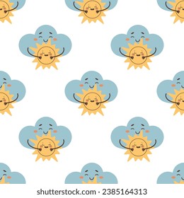 Seamless pattern sad cloud hugging the sun , overcast 