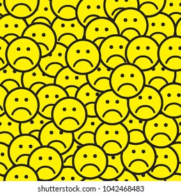 Seamless pattern with sad face icons. Unhappy faces background. Flat stile. Vector illustration.