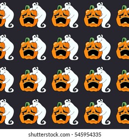 seamless pattern. sad pumpkin and ghost.
