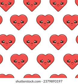  Patrón sin foco con corazones rojos tristes al estilo y2k.Patrón vectorial para el Día de San Valentín
