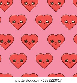 Seamless pattern with sad red hearts in groove style. Valentine's Day vector wallpaper