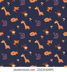 Seamless pattern with safari animals. Design for fabric, textile, wallpaper, packaging.