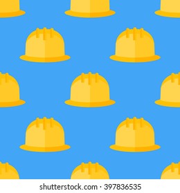 Seamless pattern with safety helmet on blue background. Vector texture.