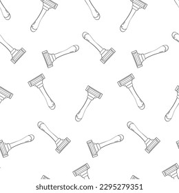 Seamless pattern with safety manual shaving razor hand drawn doodle outline vector