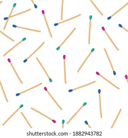 Seamless pattern of safety matches isolated on white. Abstract random scattered wooden matches backdrop. Flat style . Use for fabric, design package and cover. Vector