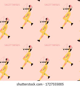 Seamless pattern with Sagittarius - astrological zodiac sign. Abstract print with The Archer.