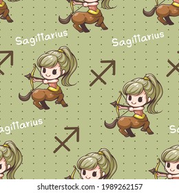 Seamless pattern sagittarius zodiac cartoon. acher. Cute character cartoon. Can be arranged in a row, left-right, top-bottom, seamlessly.