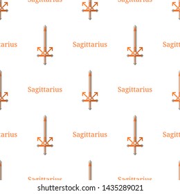 Seamless pattern with Sagittarius zodiac sword sign. Cartoon zodiacal weapon. Astrological, horoscope sign. Vector illustration for design, web, wrapping paper, fabric, wallpaper.